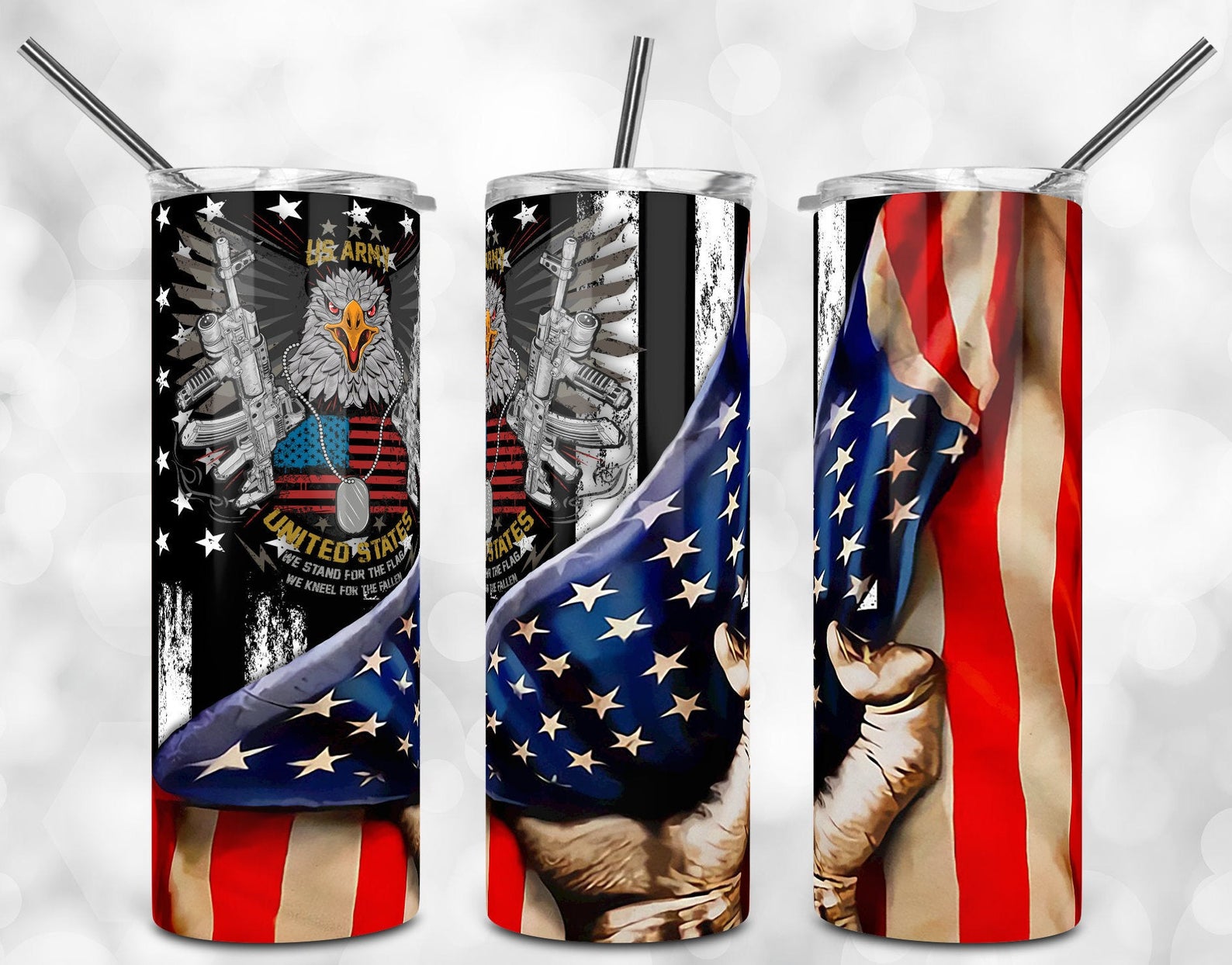 Veteran Military Army American Flag 20Oz Skinny Tumbler