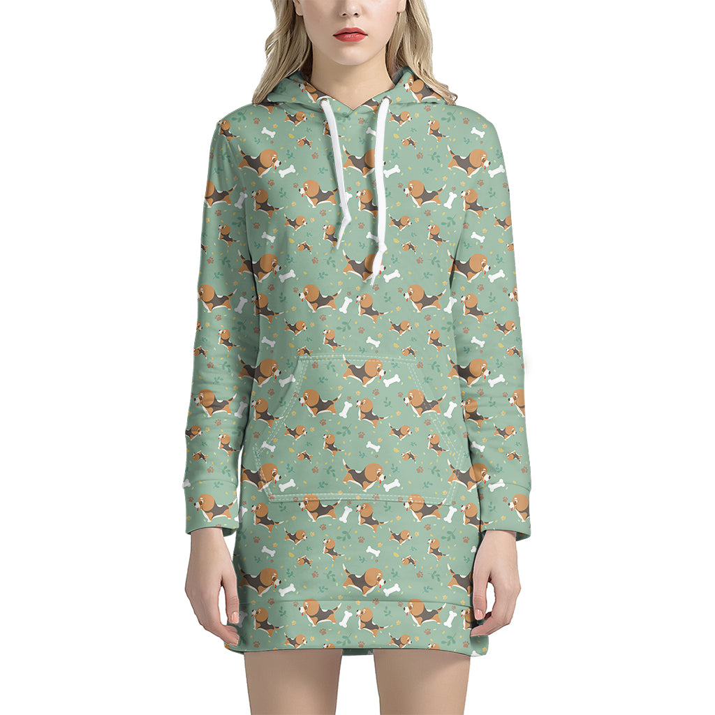 Cute Beagle Puppy Pattern Print Women’S Pullover Hoodie Dress