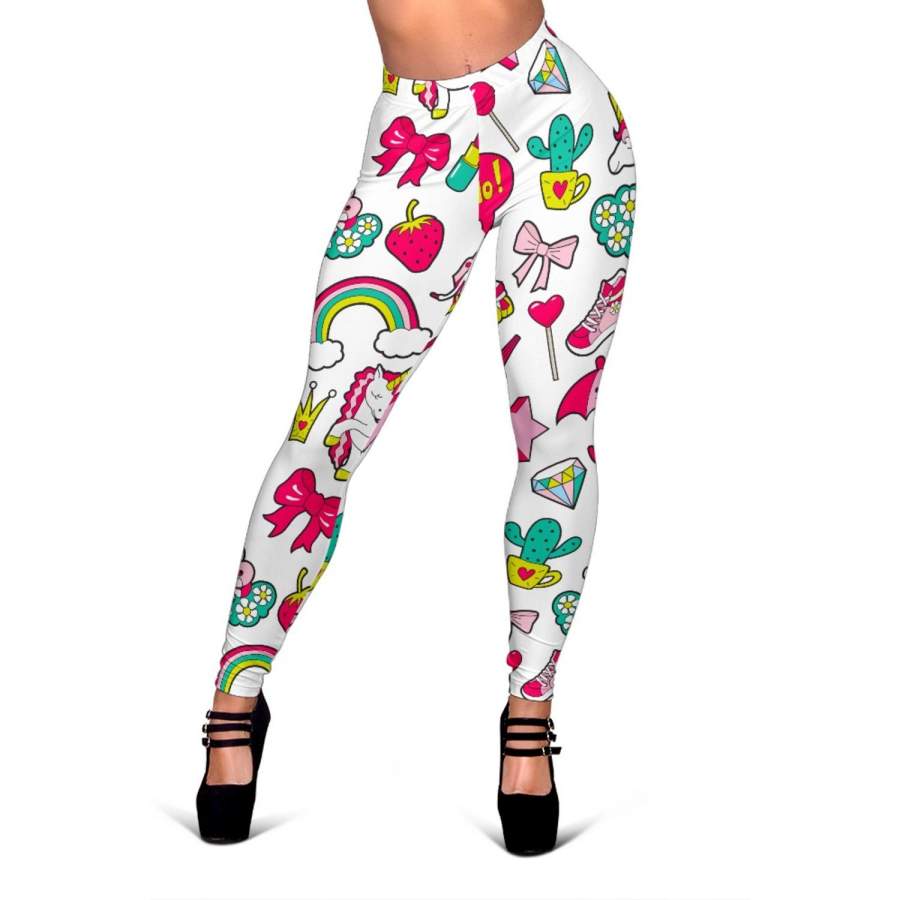 White Girly Unicorn Pattern Print Women’s Leggings