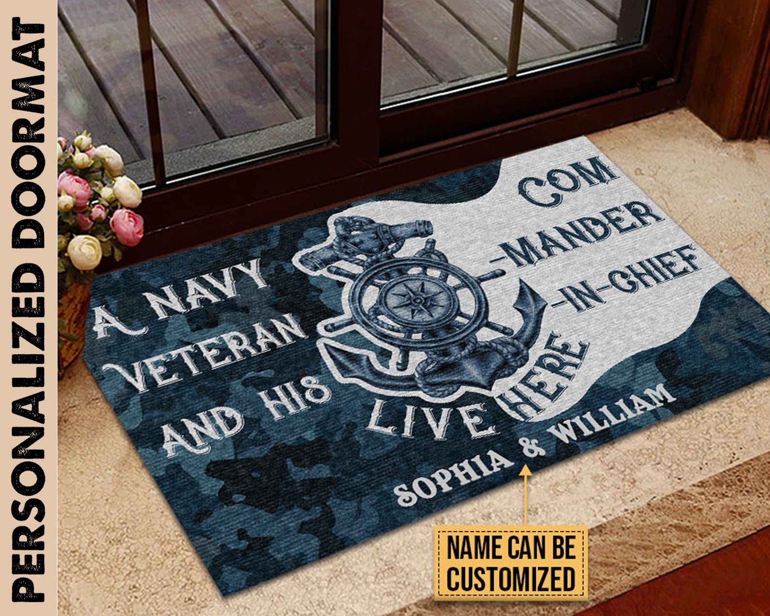 Tmarc Tee Personalized A Navy Veteran And His Commander-In-Chief Live Here Doormat