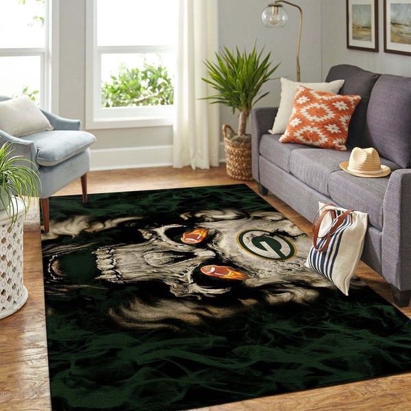 Green Bay Packers Team Logo Skull Style Nice Gift Home Decor Area Rug Rugs For Living Room