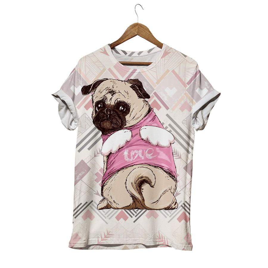 Little Cute Pug Puppy In An Angel Costume With Wings And The Inscription LOVE T-shirt