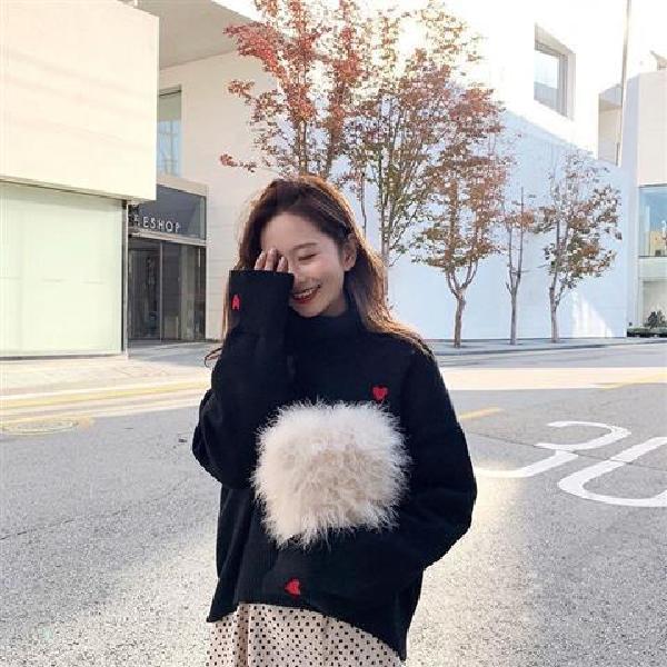 Turtleneck Sweater Women Love Embroidery Pullover Basic Lovely Womens Thickening Knitted Autumn Cute Ulzzang Outwear Leisure Ins alx