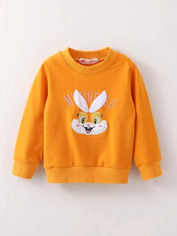 Toddler Girls Rabbit Face Embroidery Sweatshirt