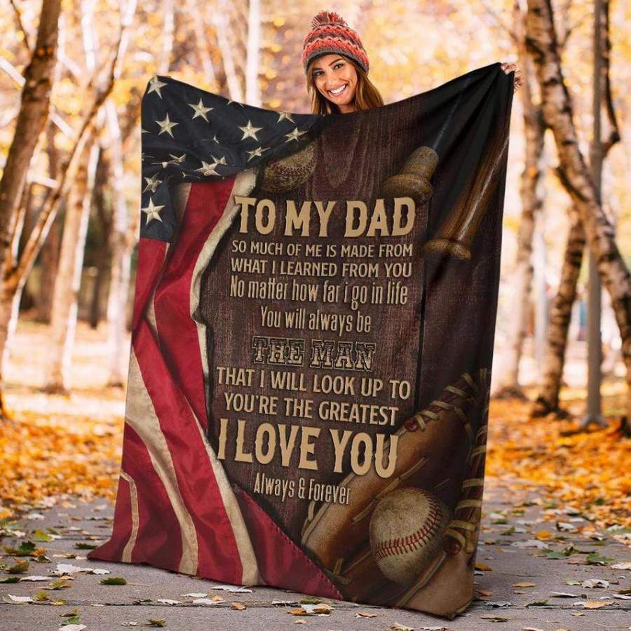 To my Dad I love you Baseball Customized Blanket With Name