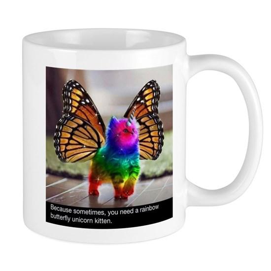 Rainbow Butterfly Kitten Mug