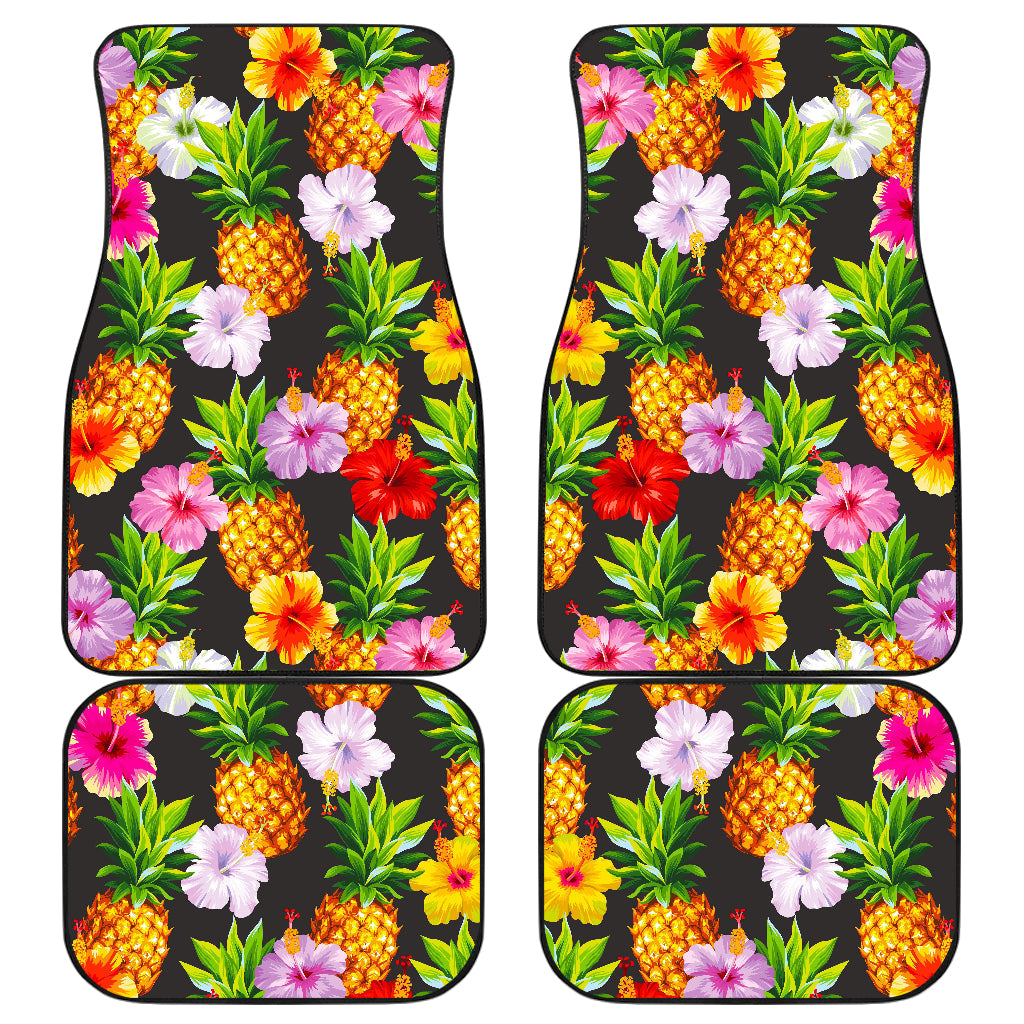 Aloha Hibiscus Pineapple Pattern Print Front And Back Car Floor Mats, Front Car Mat