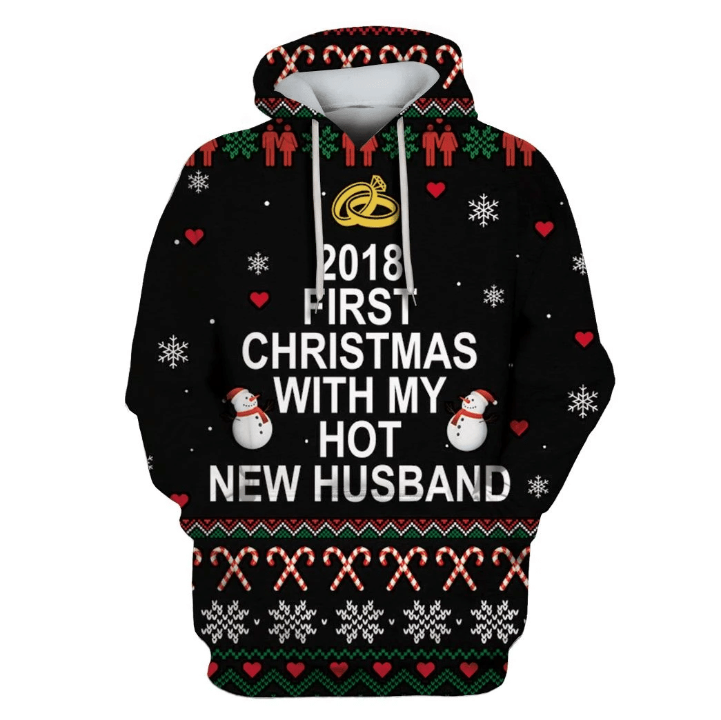 Mysticlife 2018 First Christmas With My Hot New Husband Custom T-Shirt – Hoodies Apparel