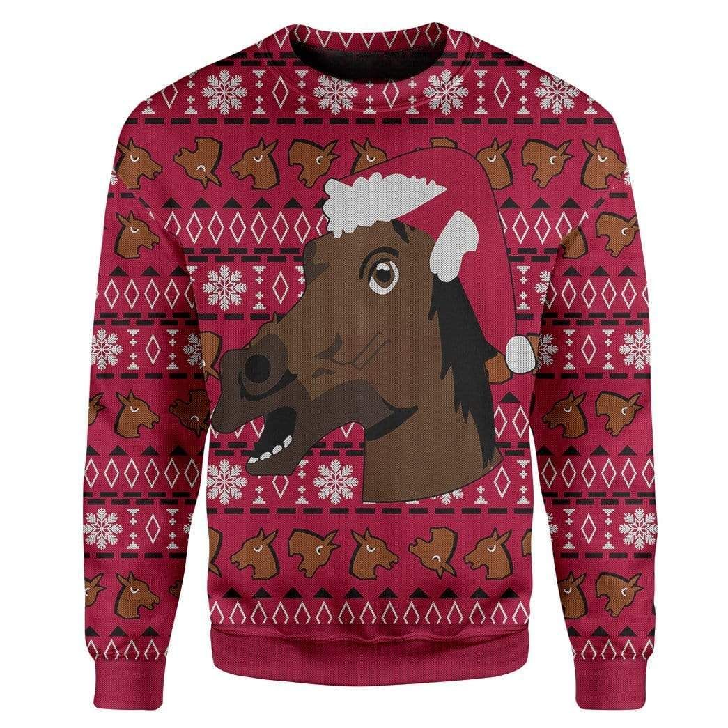 Custom T-Shirt – Long Sleeves Ugly Christmas Horse Christmas Sweater Jumper