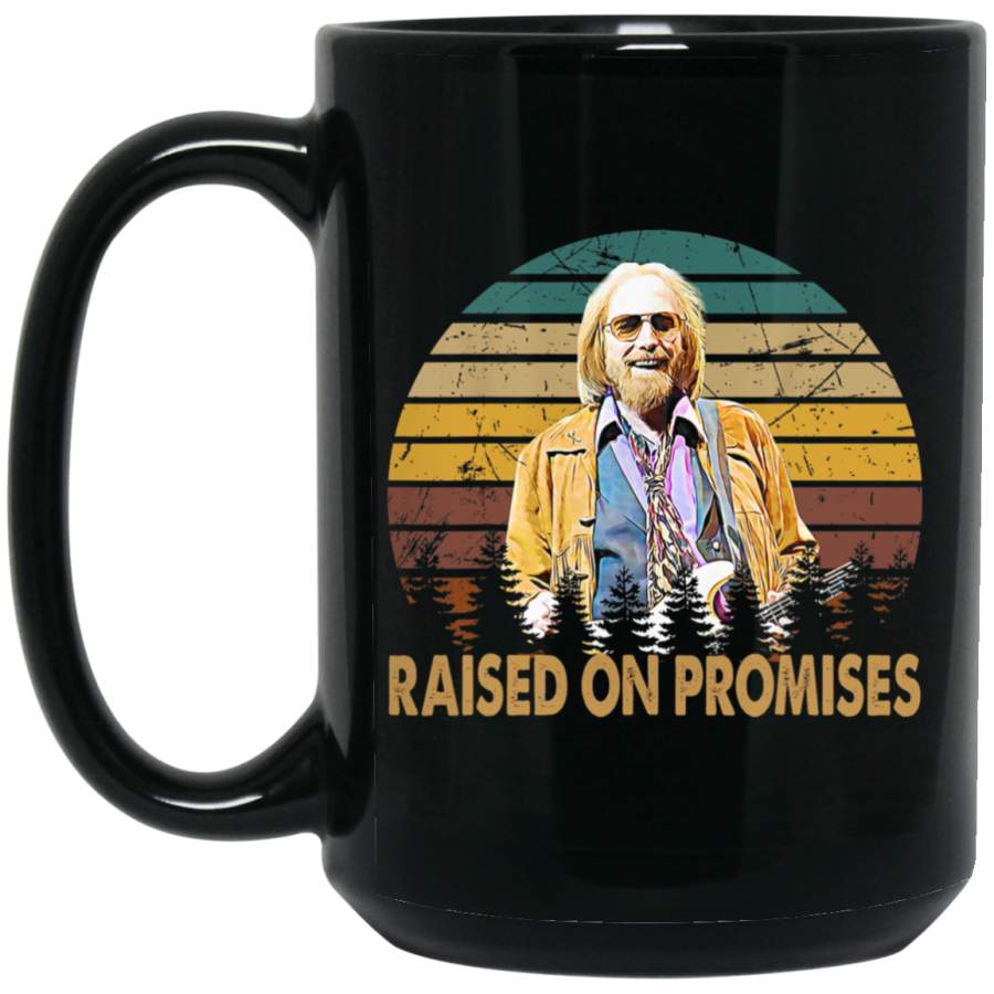 Vintage Tom Petty Country Musician Raised on Promises 15 oz Black Mug