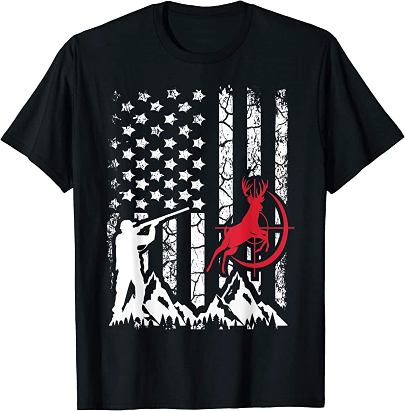 American Deer Hunter Vintage US Flag Hunting T-Shirt