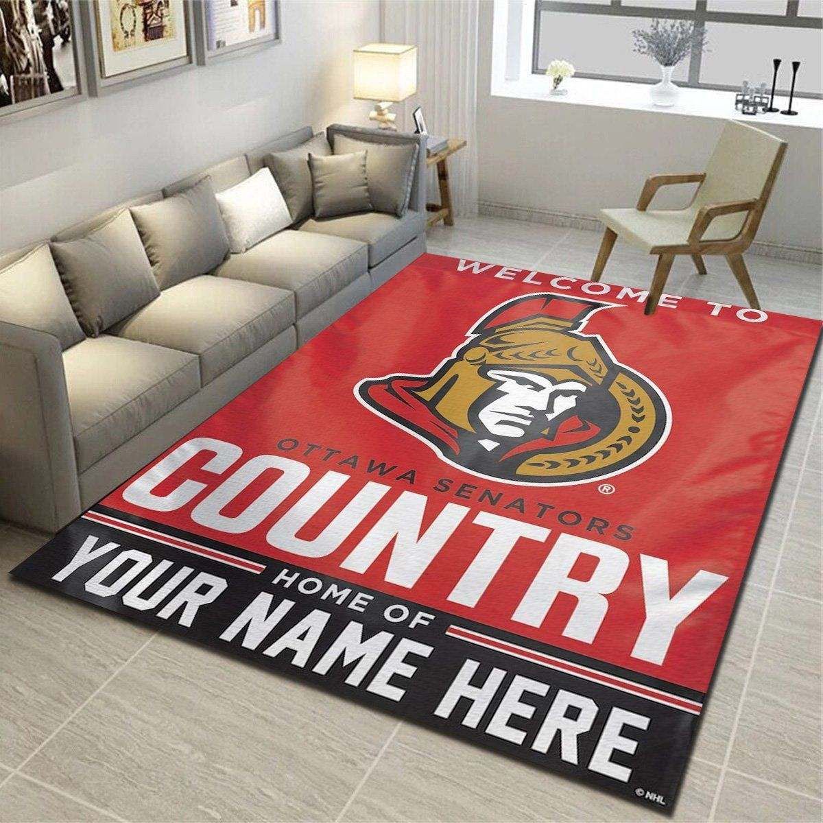 Ottawa Senators Personalized Area Rugs, Team Living Room Bedroom Carpet, Customized Man Cave Floor Mat