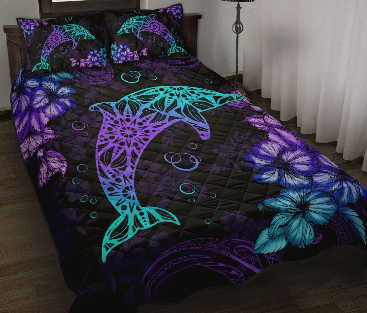 Tropical Flower Dolphin Quilt Set 0622