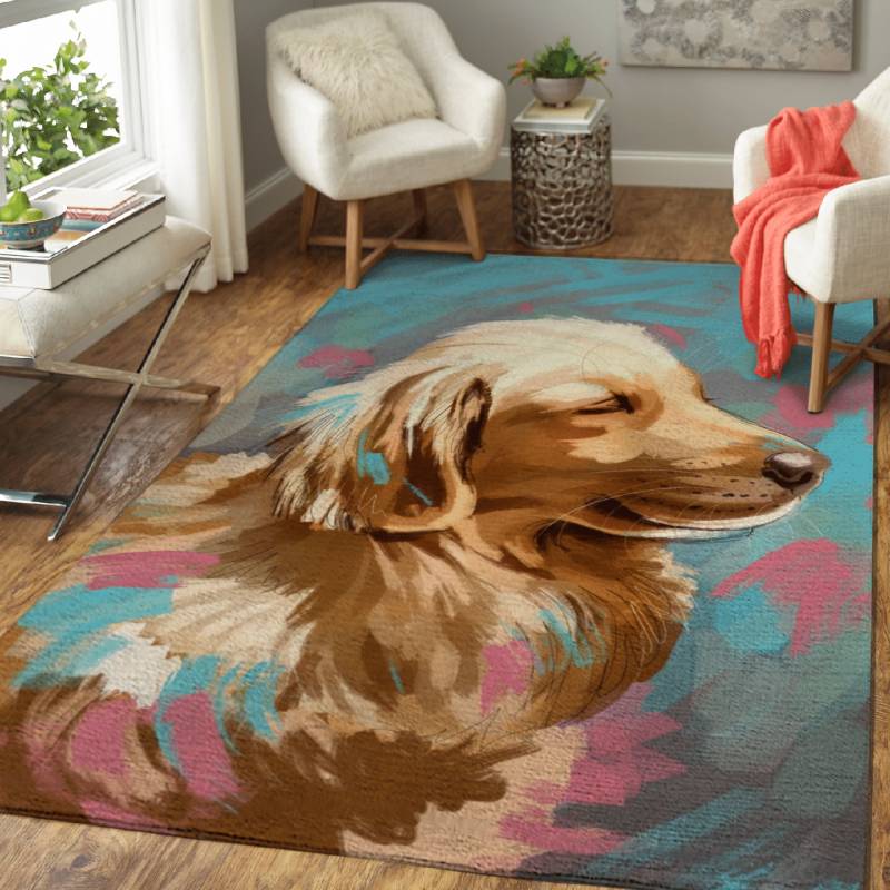 Golden Retriever Oil Art – Ink Animals Area Rug Carpet