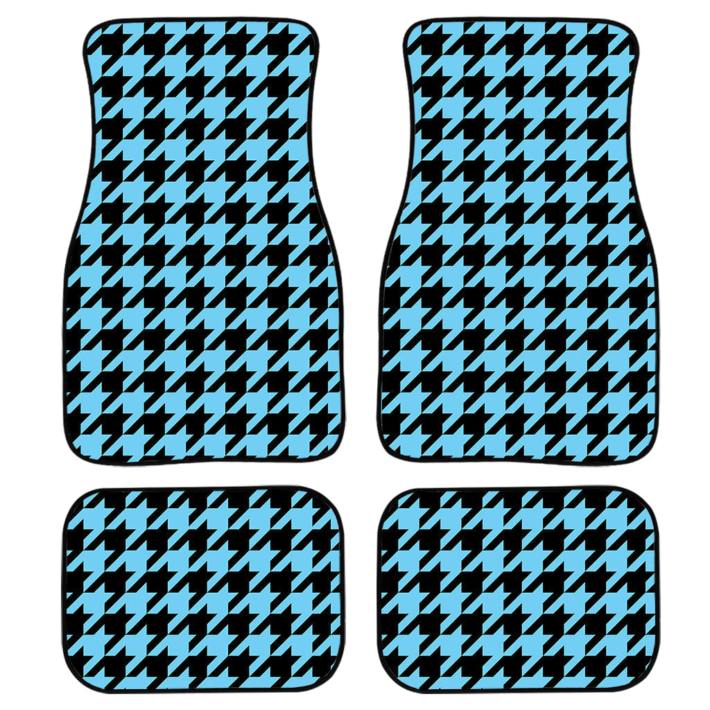 Blue And Black Houndstooth Pattern Print Front And Back Car Floor Mats, Front Car Mat