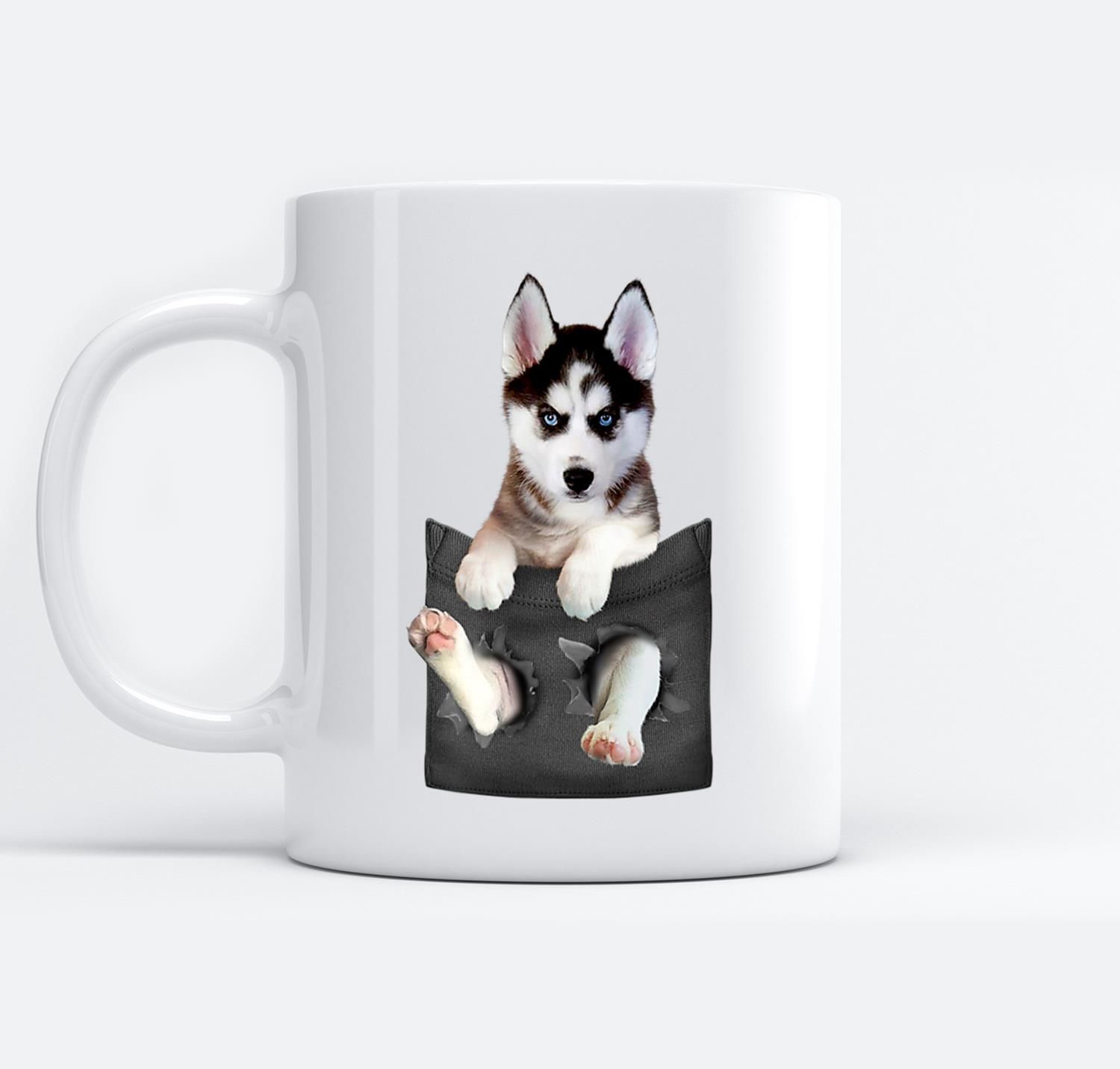 Siberian Husky In Pocket Puppy White Mugs