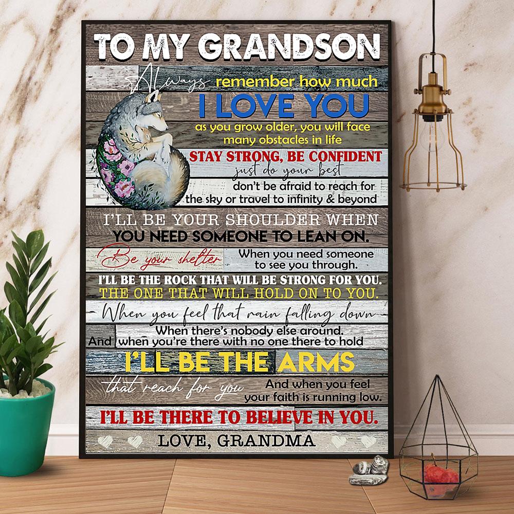 Wolf Grandma To My Grandson I Ll Be There To Believe In You Portrait Poster And Canvas,Gift For Grandson Home Decor Wall Art Visual Art