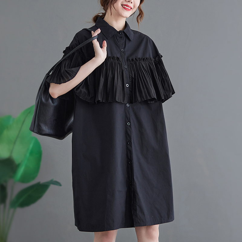 2022 New Arrival Japanese Style Patchwork Ruffle Chic Girl’s Fashion Black White Summer Dress Fashion Women Casual Blouse Dress alx