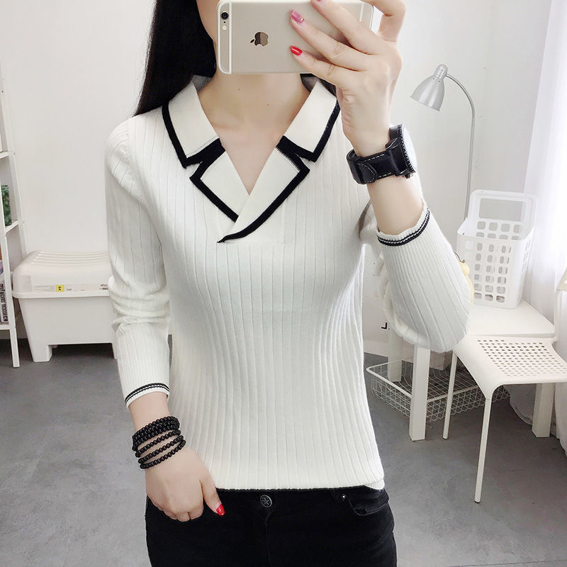 Autumn Spring Style Women Knitted Pullover Tops Lady Casual Long Sleeve V-Neck Sweater Pullover ZZ1120 alx