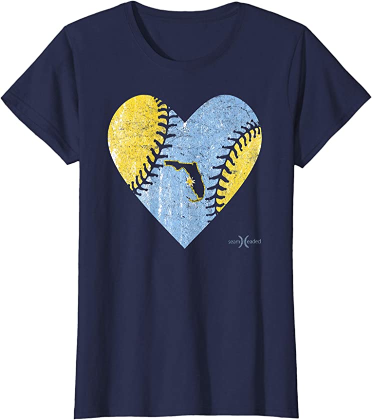 Vintage Tampa Bay Baseball Heart with Sun Ray Map of Florida T-Shirt