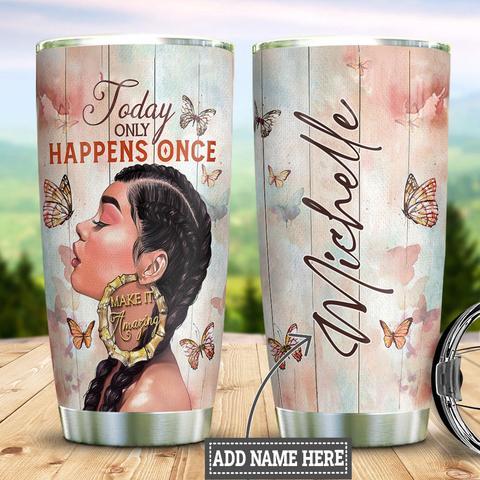 Personalized Black Women Butterfly Stainless Steel Tumbler, Personalized Tumblers, Tumbler Cups, Custom Tumblers