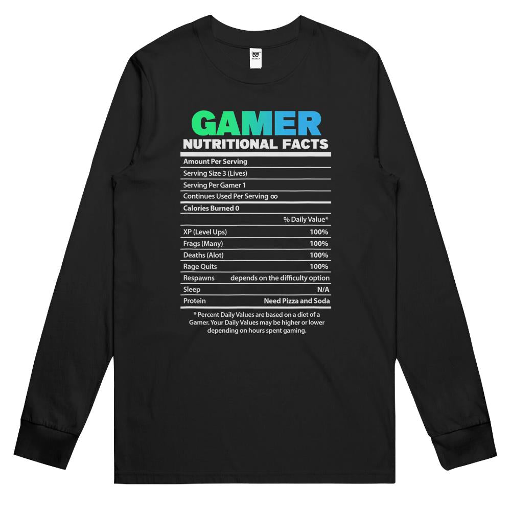 Nutritional Facts Shirt, Gamer Nutrition Facts Shirt, Gamer Nutritional Facts Funny Video Gaming Long Sleeve T Shirts