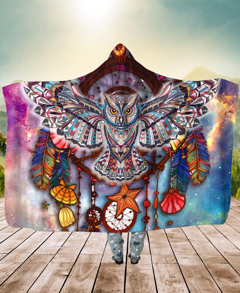 Welcomenative Owl Hooded Blanket, All Over Print, Native American