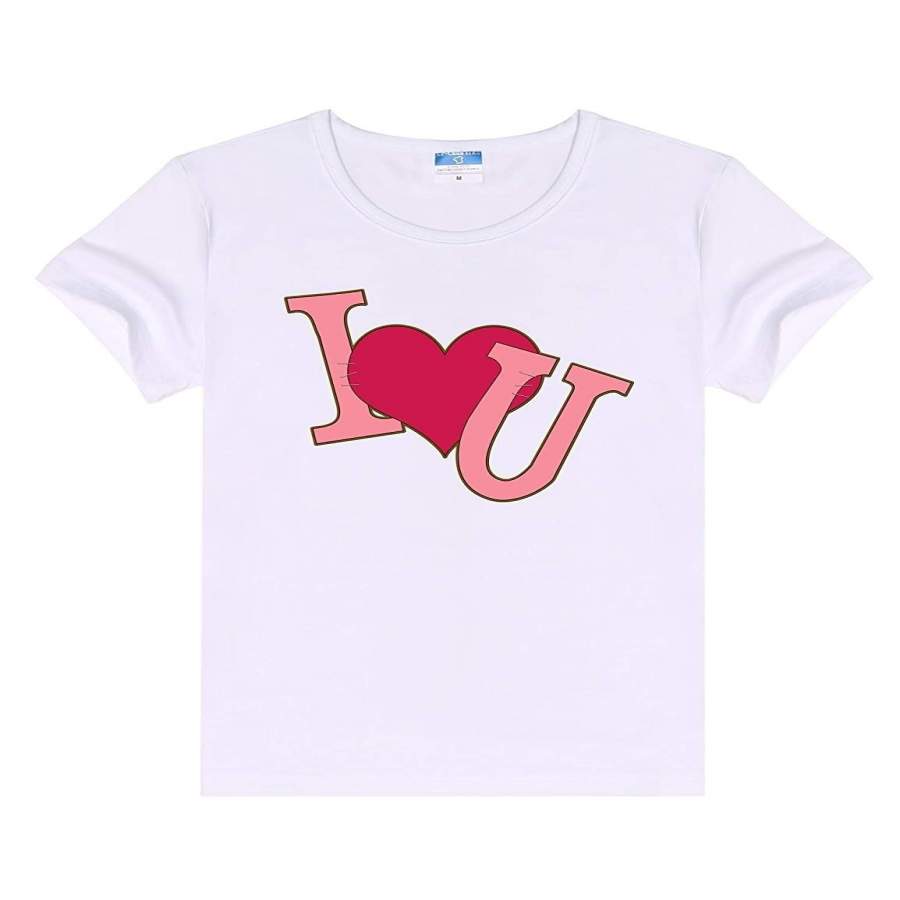 Summer T-Shirts,I Love You Print Letter Love Tee Tops Fashion O-Neck Short Sleeved T-Shirts Summer Funny Loose Tee Shirt For Women,Men’S T-Shirt