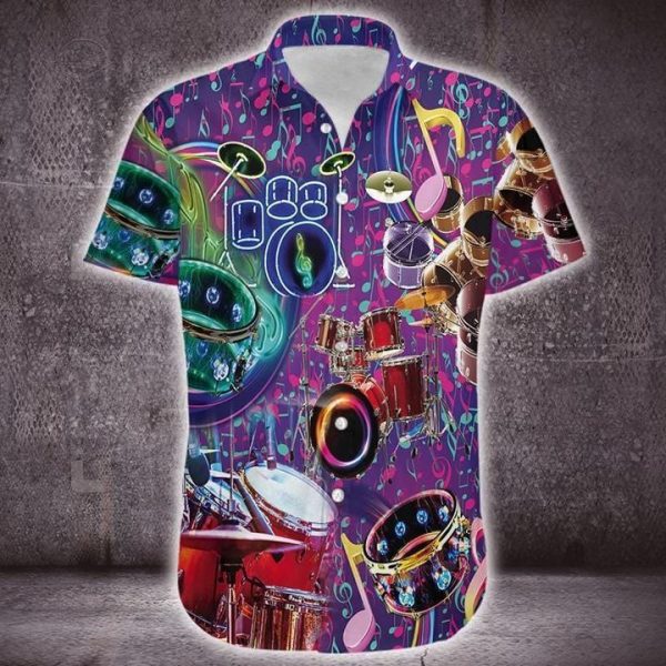 Amazing Colorful Neon Light Drum Hawaii Shirt For Men Women Ha82478