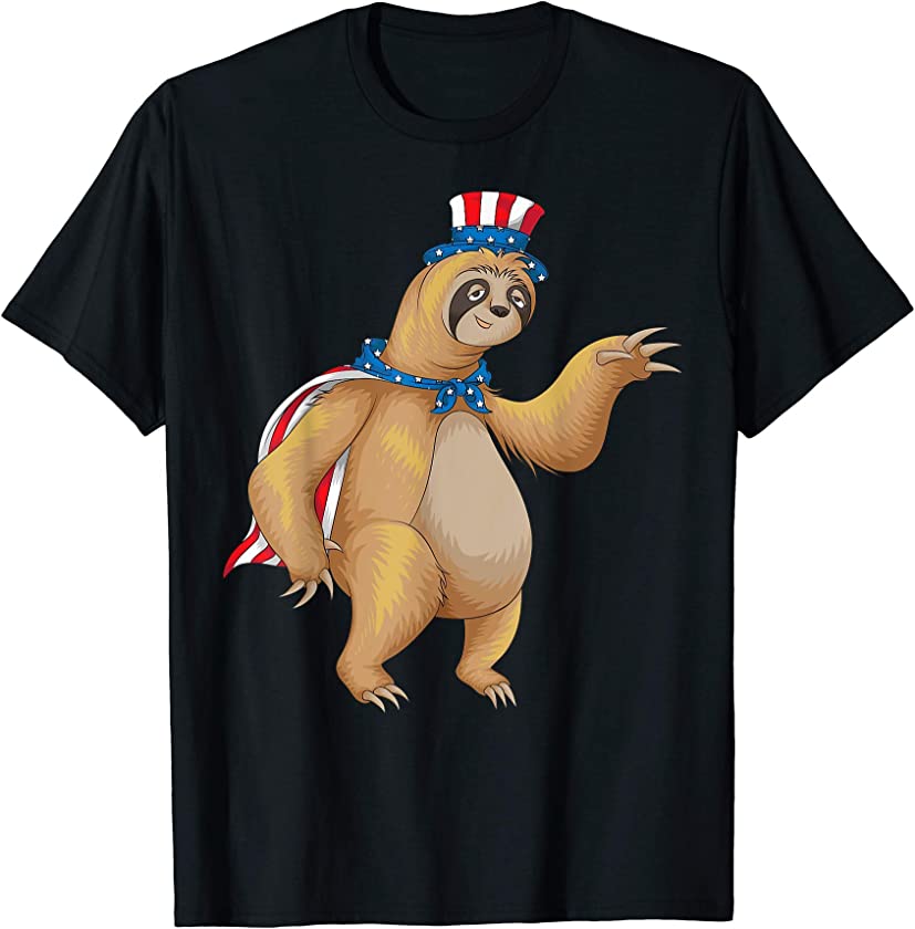 USA Sloth Cute Lazy Animal 4th Of July Funny American Gift T-Shirt