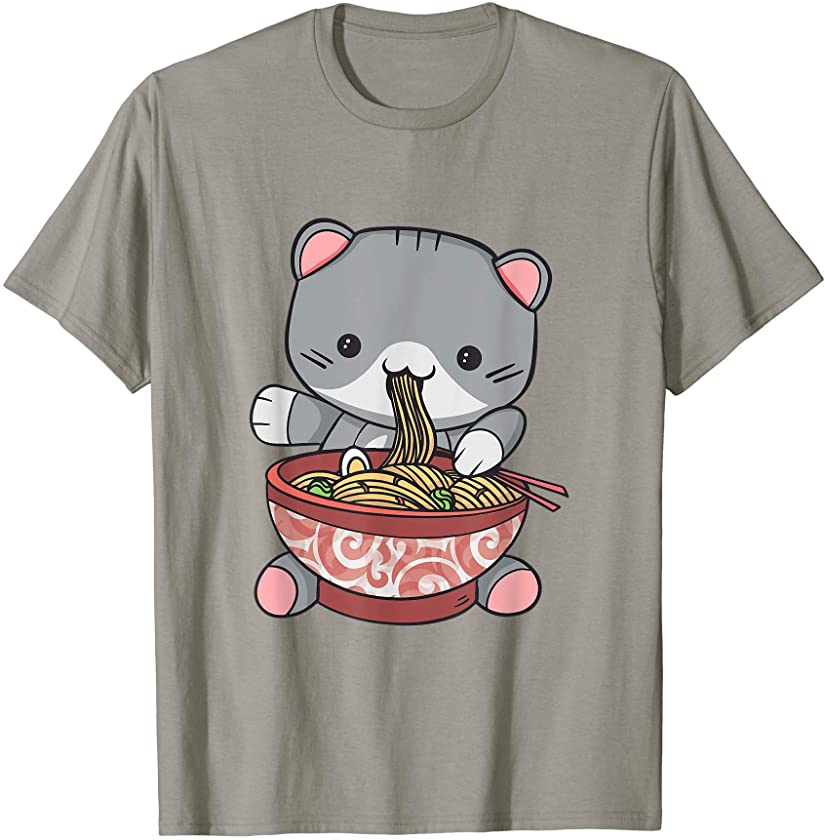 Cute Kawaii Kitten Eating Ramen T-Shirt