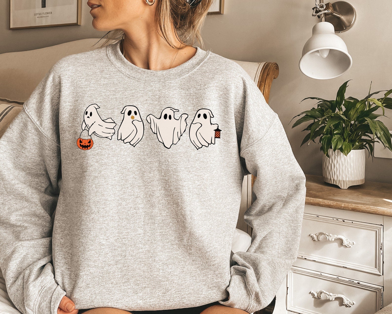 Halloween Ghost Sweatshirt 2D Crewneck Sweatshirt All Over Print Sweatshirt For Women Sweatshirt For Men