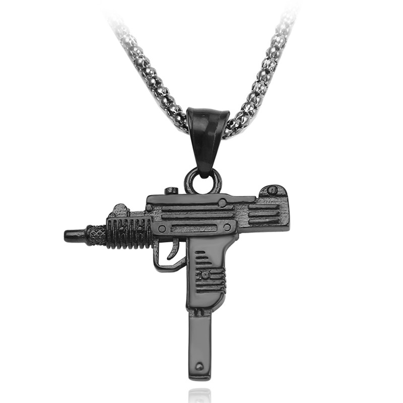 2021 New Fashion Punk Hip-Hop Women Men Gun Shape Pendant Necklace Cool Gothic Hip Hop UZI GUN Necklaces Boy Men Gift alx