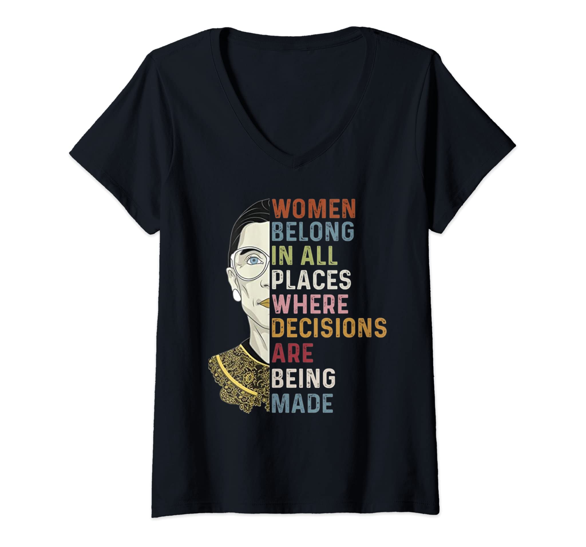 Womens Notorious Rbg Women Belong In All Places Ruth Bader Ginsburg V-Neck T-Shirt