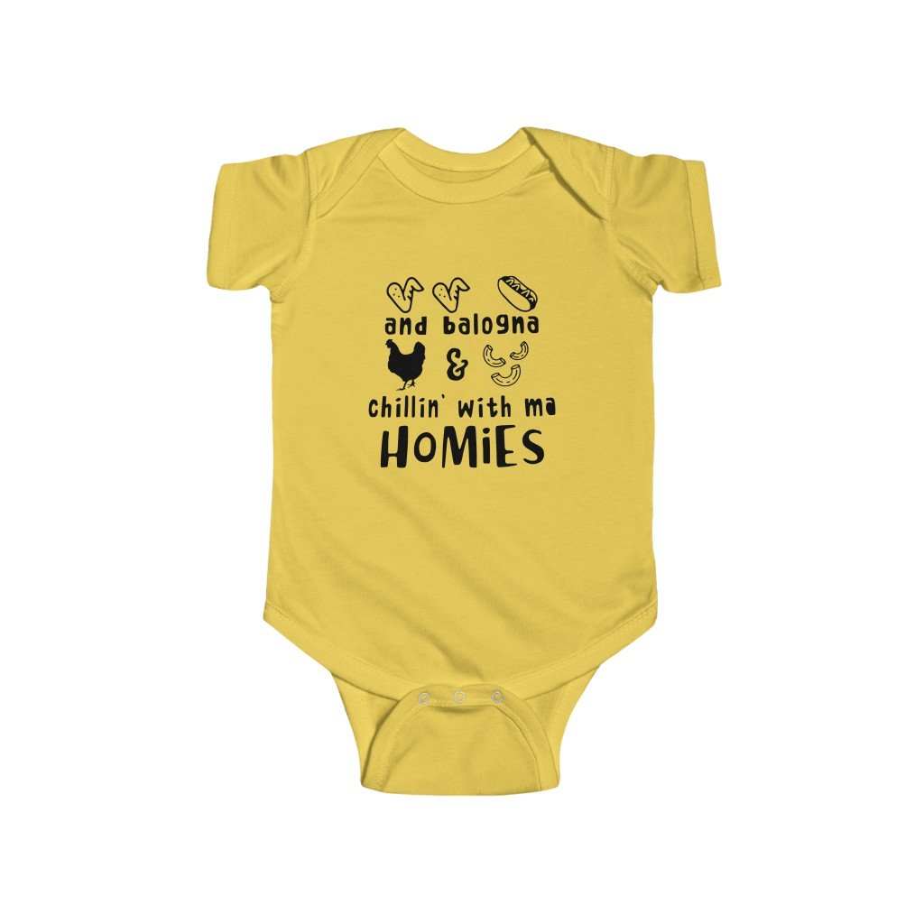 Best Shirt Chicken Wing Hot Dog And Bologna Chicken And Macaroni Chillin With Ma Homies Baby Onesie Bodysuit – Classic Oversized