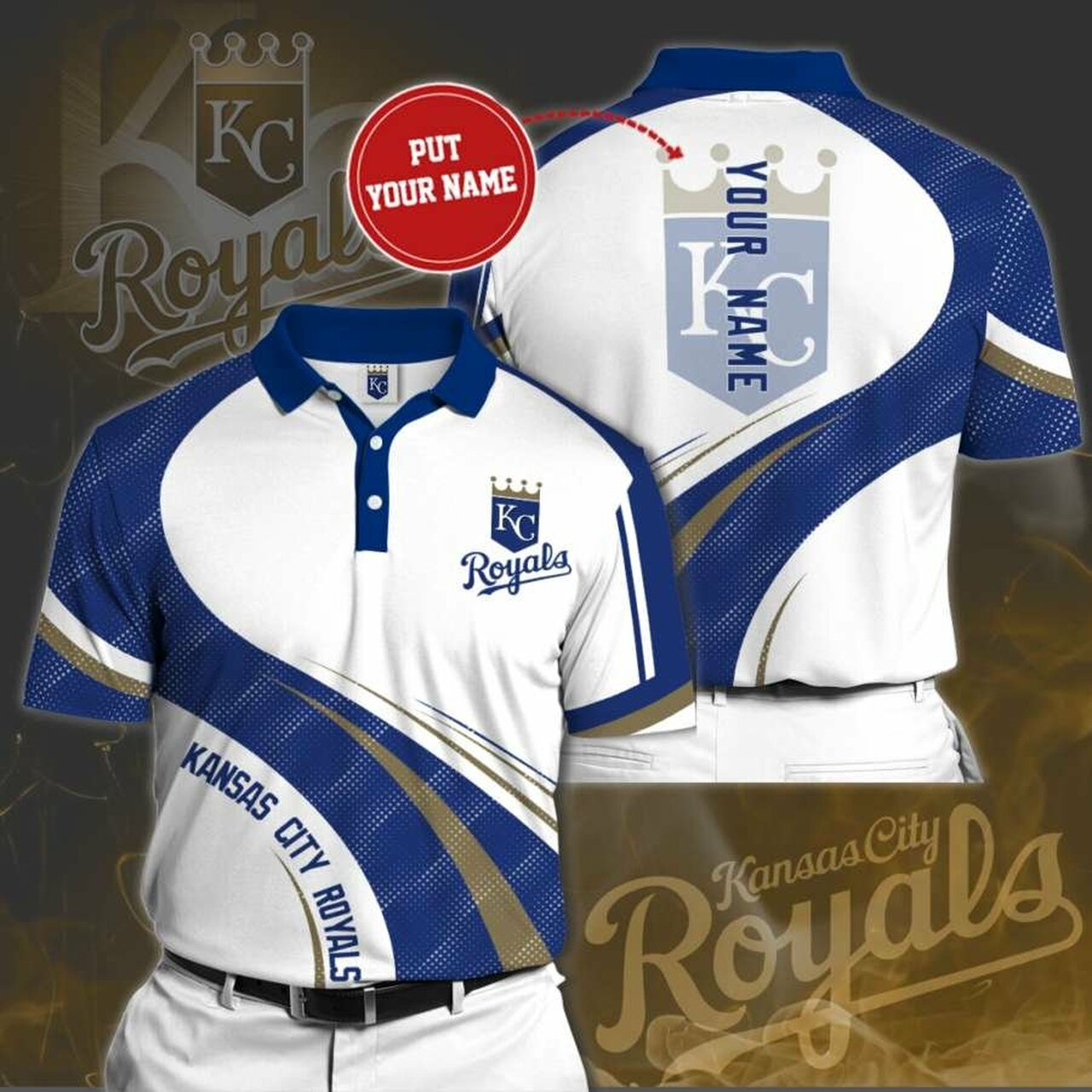 Personalized Kansas City Royals No109 Polo Shirt, 3D All Over Print Model 8455