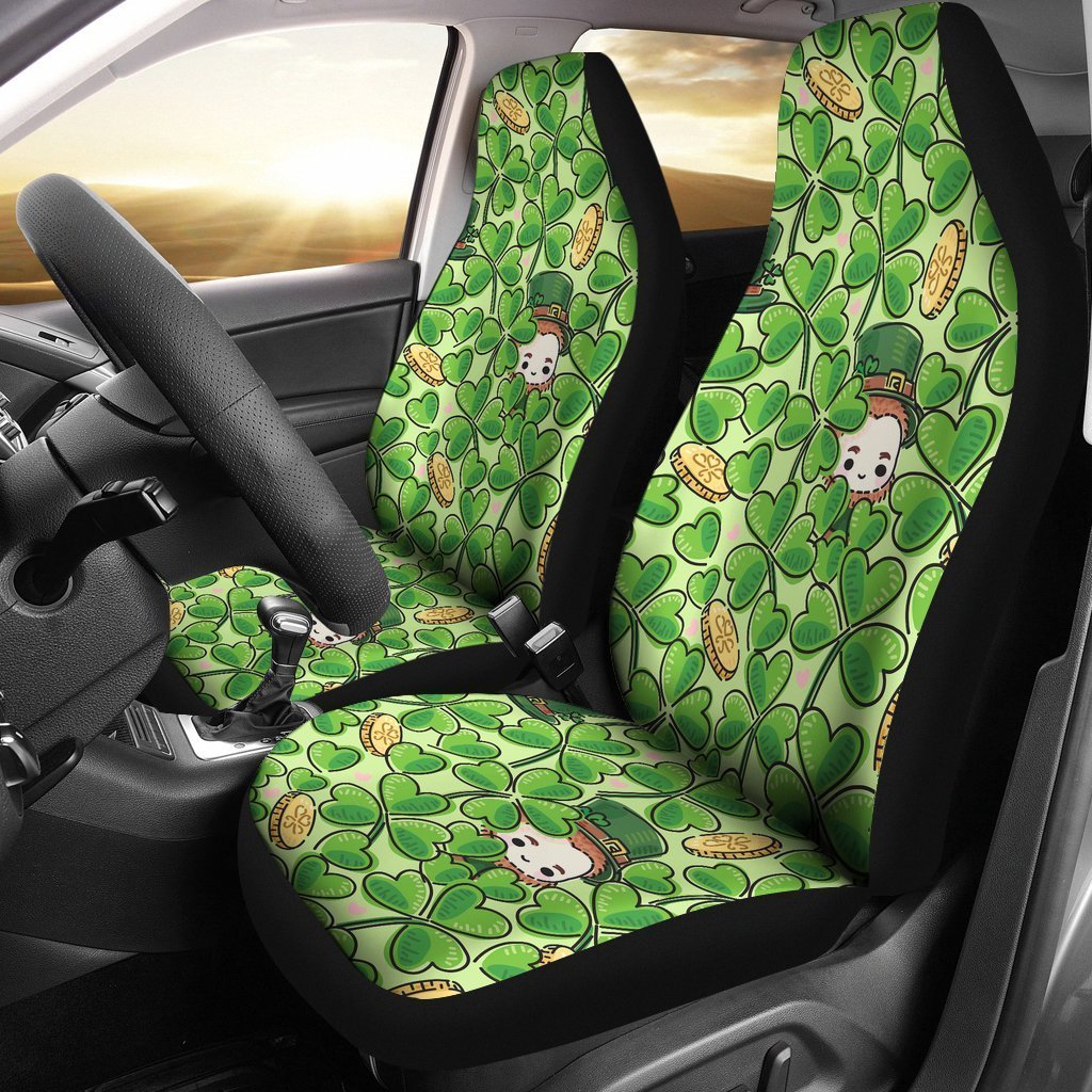 St Patrick'S Day Shamrock Pattern Print Seat Cover Car Seat Covers Set 2 Pc, Car Accessories Car Mats
