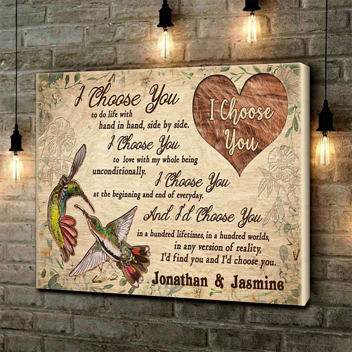 Personalized Hummingbird Couple I Choose You Wall Art Canvas And Poster, Wall Decor, Canvas Instructure
