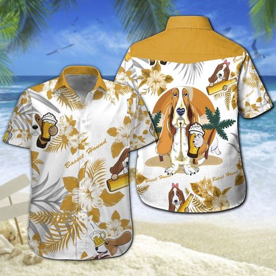 Basset Hound  Beer Hawaiian Shirt Summer Button Up For Men, Women, Couple