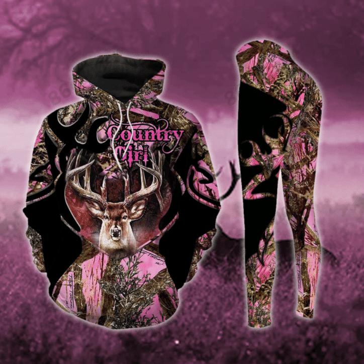 Deer Country Girl Hot Pink Legging And Hoodie Set