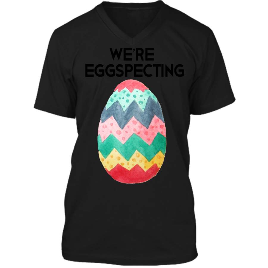 Couples Easter Pregnancy Reveal T-Shirt Were Eggspecting1 Mens Printed V-Neck T