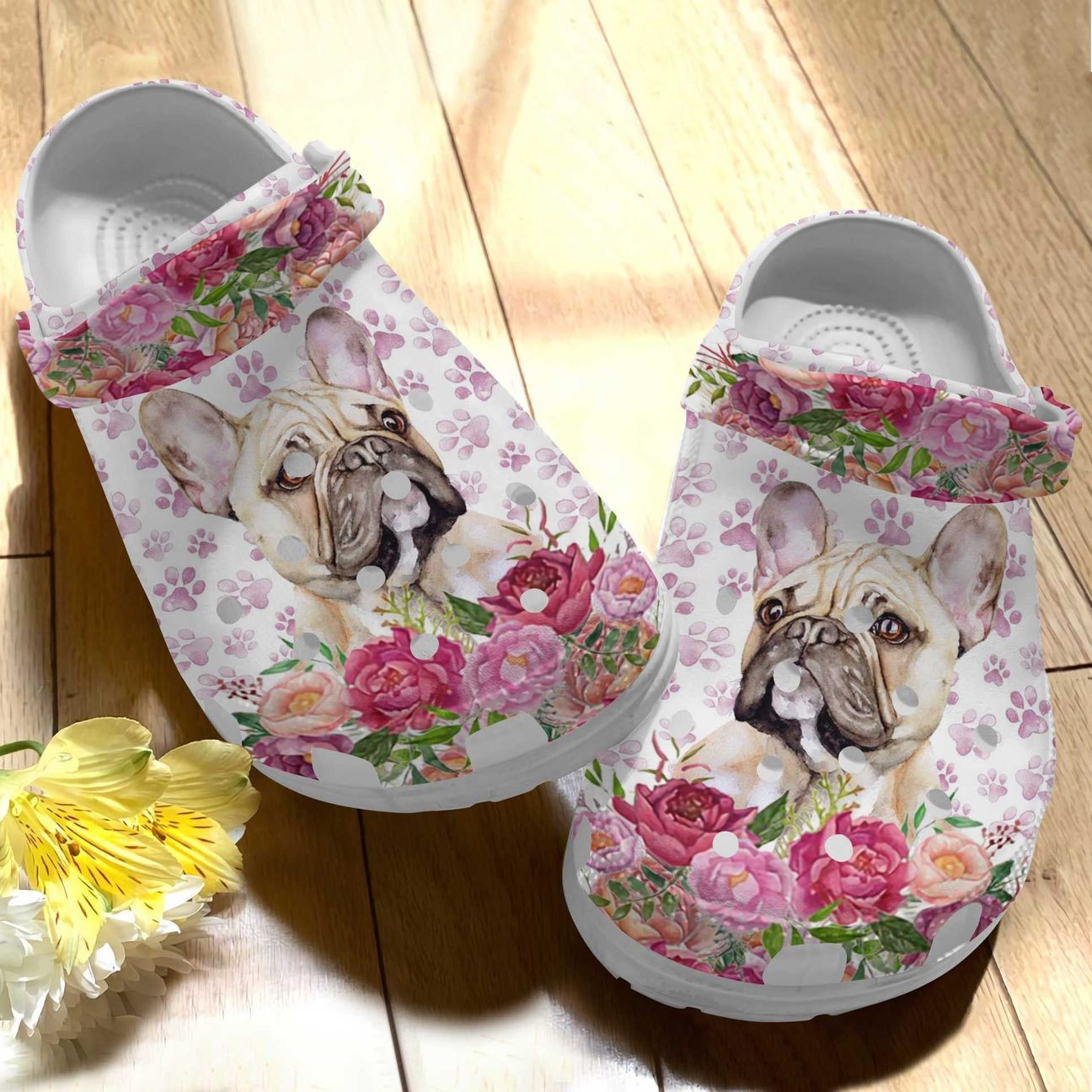 French Bulldog Personalized Clog, Custom Name, Text Cute French Bulldog Floral Pattern, Fashion Style For Women, Men, Kid, Print 3D