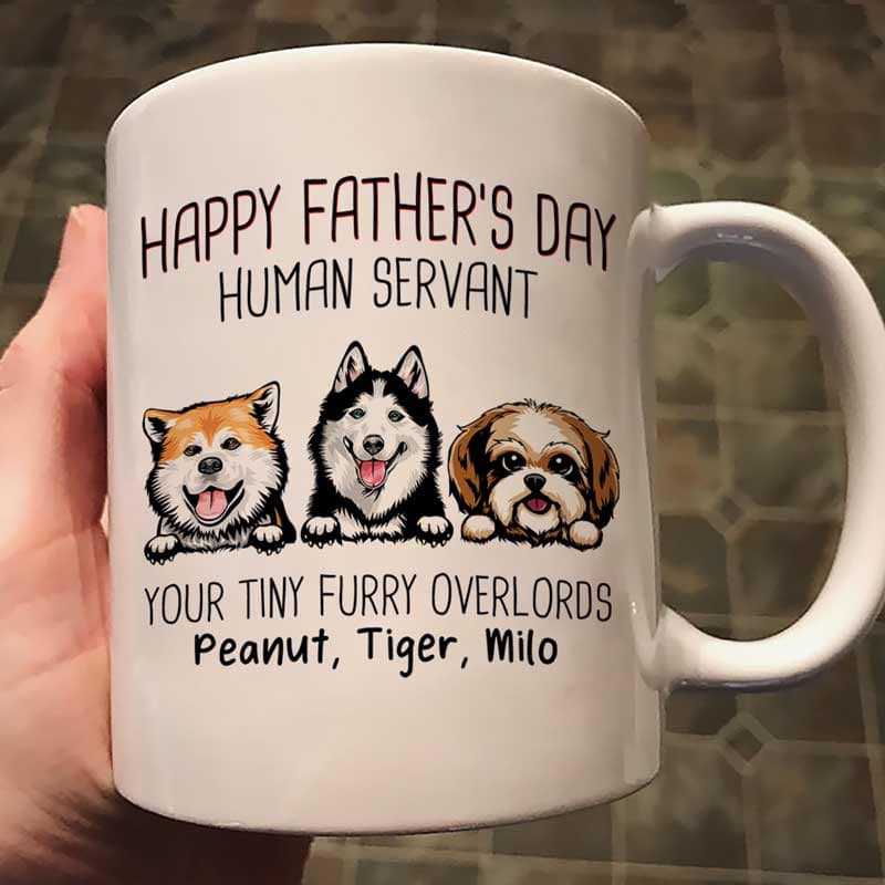 Happy Father‘S Day Human Servant Peeking Dogs Personalized Mug