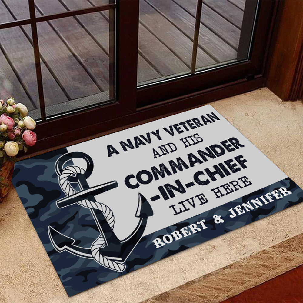 Veteran Welcome Rug, Welcome Mat, Custom Doormat, Personalized Navy Veteran Camo Couple Doormat