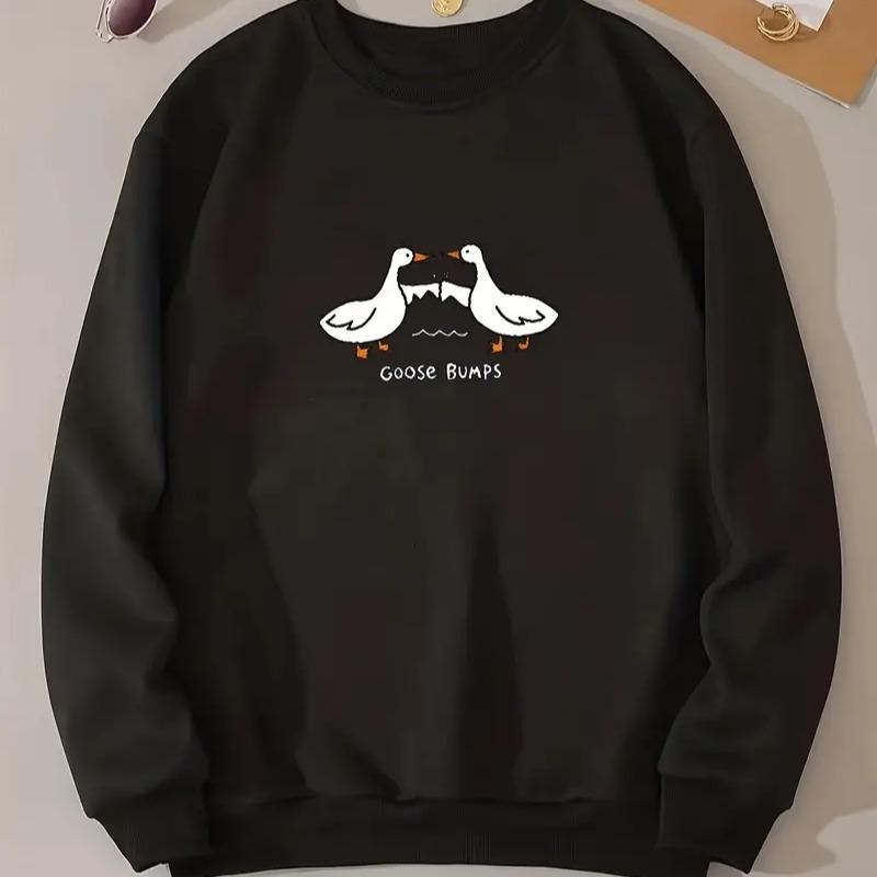 Goose   Letter Print Pullover Sweatshirt  Duck Crew Neck Sweatshirt  Unisex SweatShirt