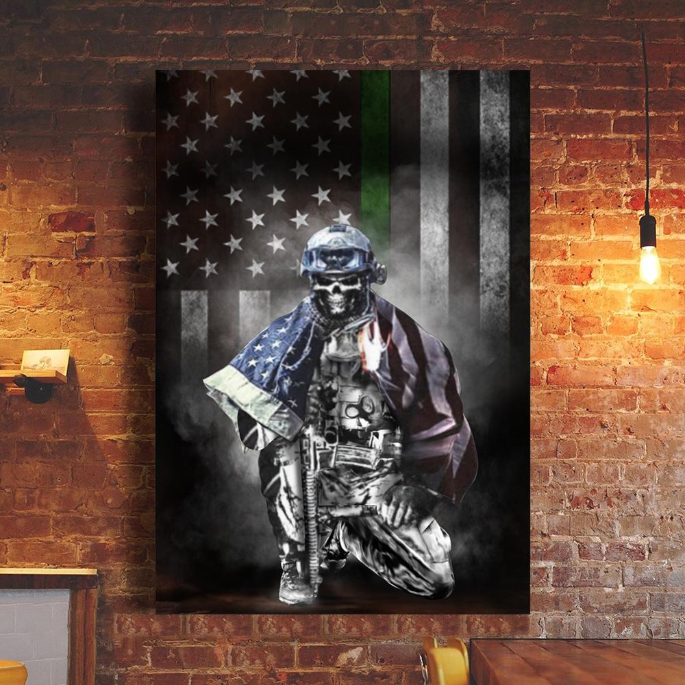 Skull Army Soldier Thin Blue Line Poster Wall Patriotic Honor Military ...