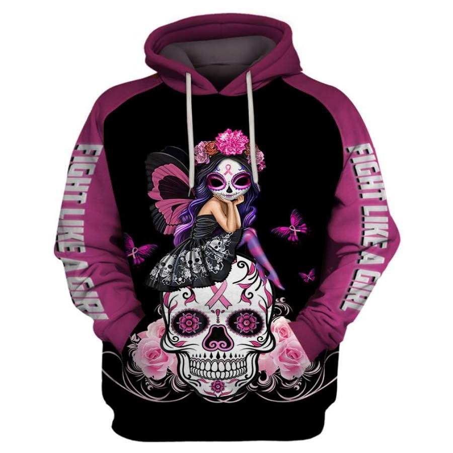 Fight Like A Girl Skull Hoodie 3D All Over Print