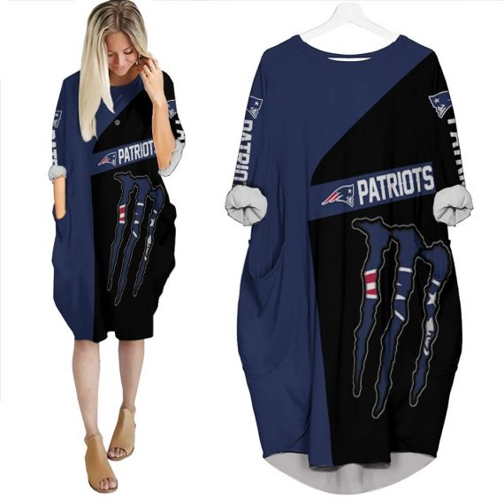 Monster Energy New England Patriots 3D Batwing Pocket Dress Womens Oversized Loose Dress