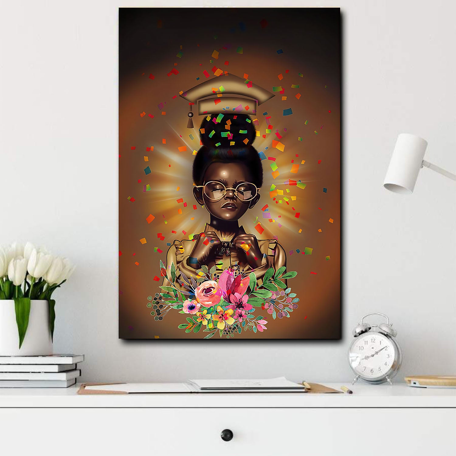 African American Canvass Melanin Chibi Girl Study Hard To Success African Inspired Home Decor