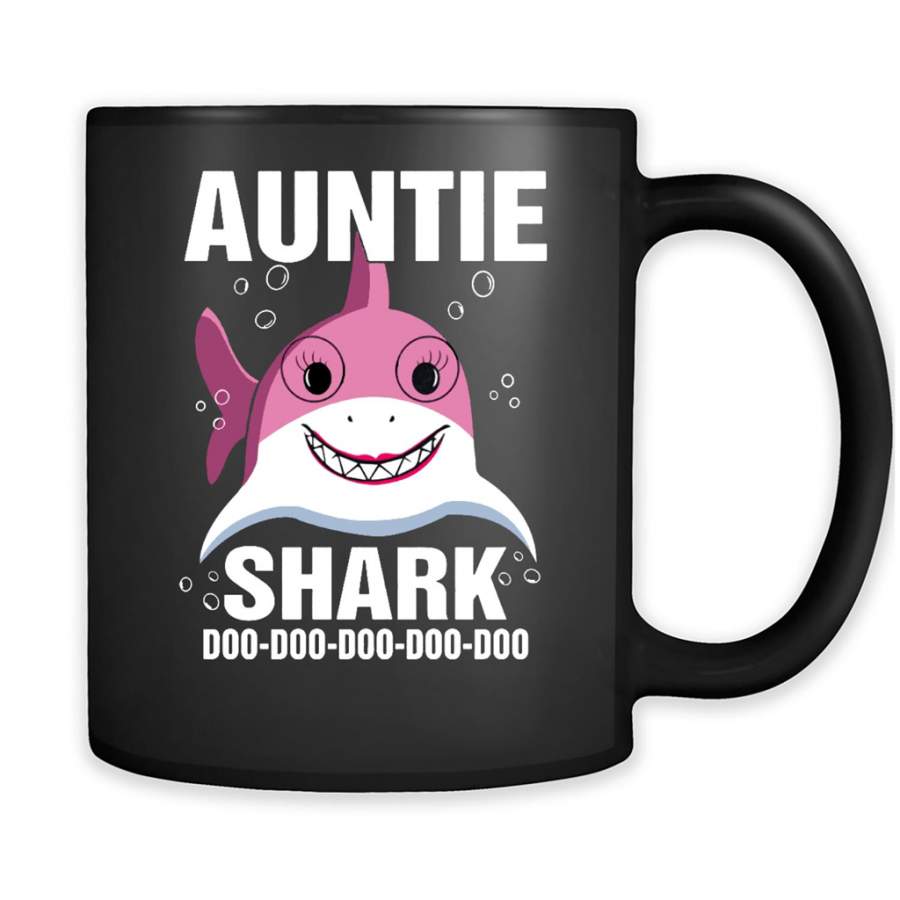 Auntie Shark, Funny Doo Doo Doo Doo – Full-Wrap Coffee Black Mug